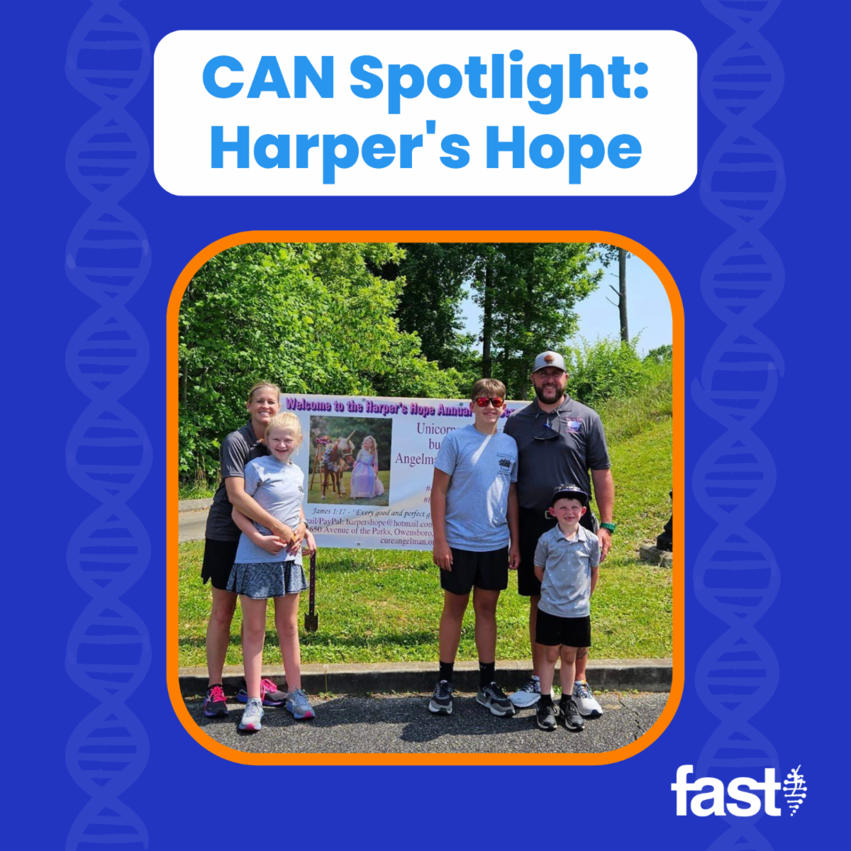 CAN Spotlight: Harper’s Hope, with a photo of the Webb family posing together outside in front of sign about their event