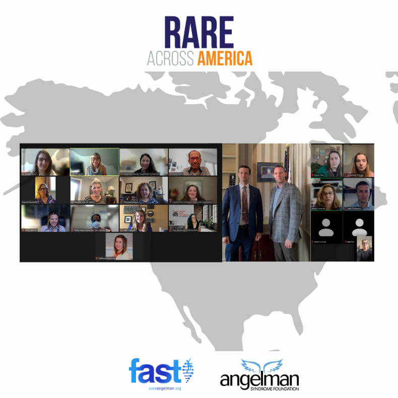 RDLA Rare Across America logo, with photos of AS advocates and the FAST and ASF logos