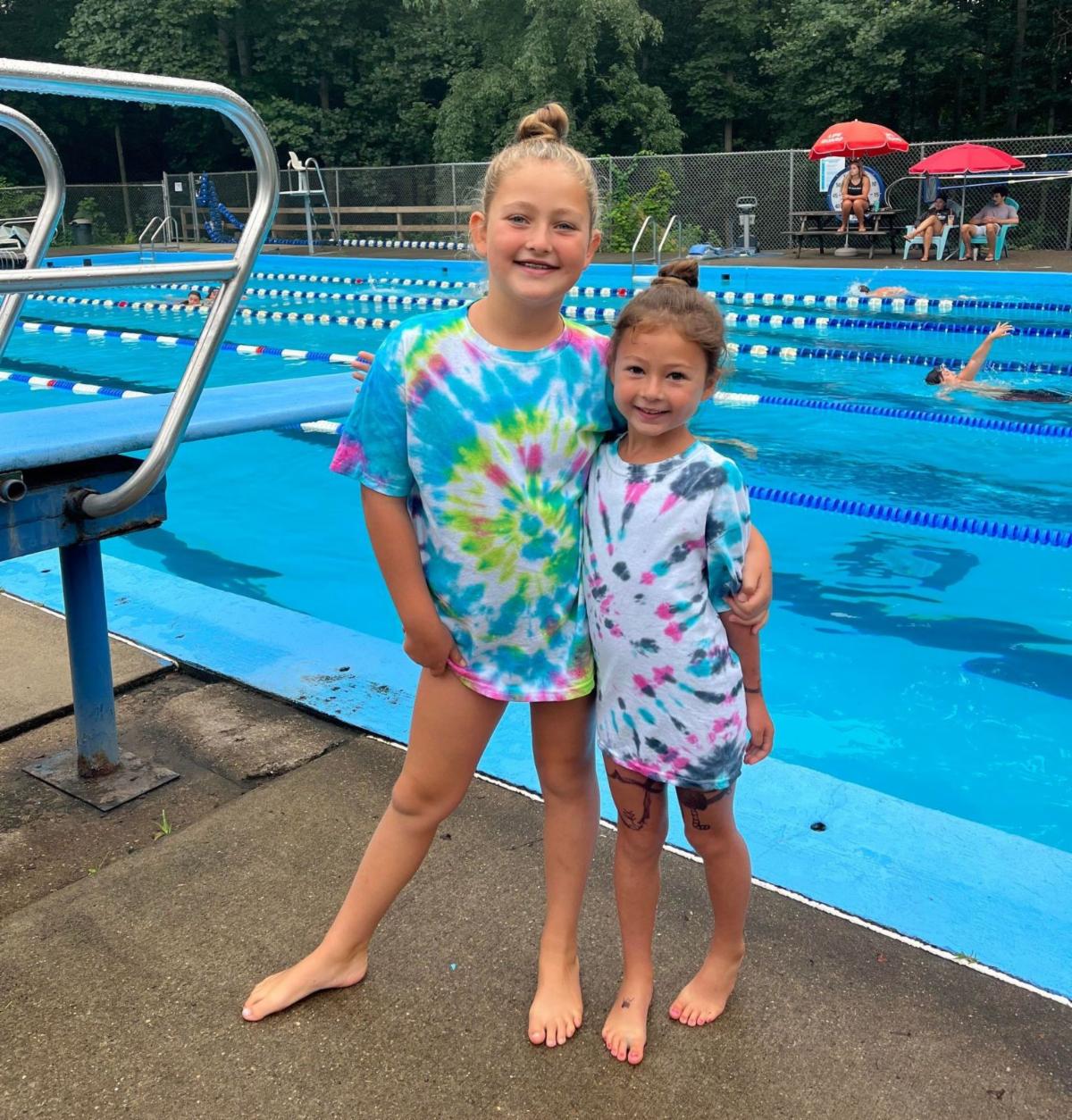 Myla and Maddie Kovacs participating in the Swim-a-thon