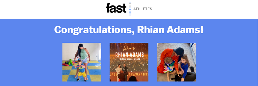 Congrats Rhian Adams! With photos of Rhian spinning a hula hoop with her son, receiving an award, and playing with her kids and dog