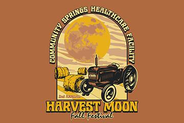 sketched images of a tractor with hay bales and the moon