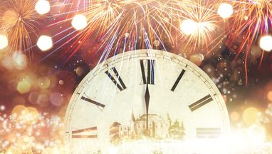 Happy New Year 2021 Clock And Fireworks Waiting Midnight