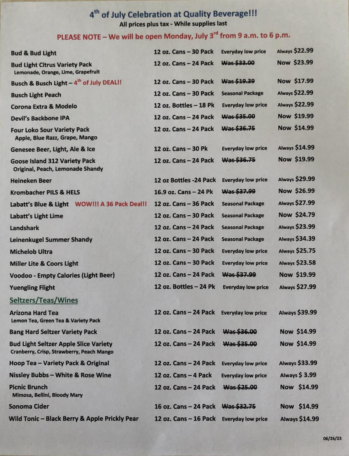 Quality Beverage is Celebrating 4th of July!