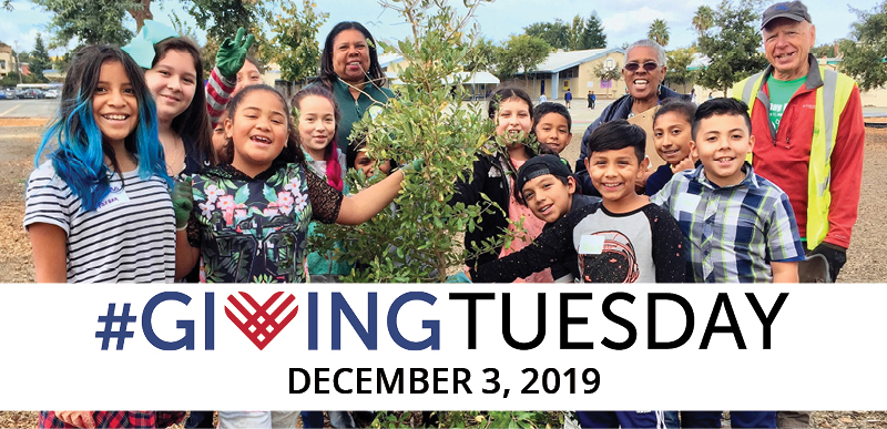 Giving Tuesday is Dec. 3rd! [Pictured: Adorable kids planting a tree together. They are so excited!]