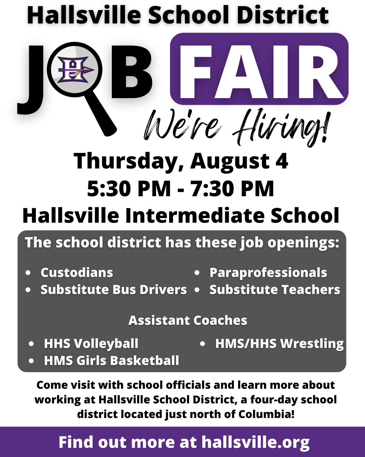 Hallsville ENews August 2 Back to School Information, Meet the Teacher Night, New Assistant