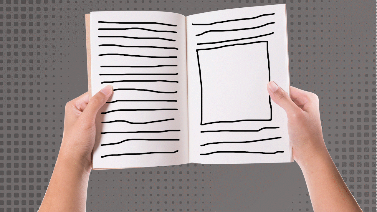 An animated gif showing characters changing within photo box in a book.