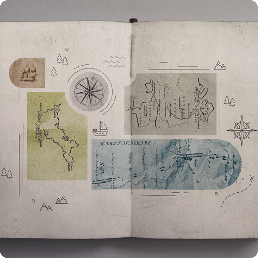 A color photo showing and old book with a map. Ashley Osburn/Cornell University