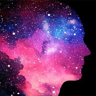 A color photo showing a silhouette of a face with outer space clouds in the bg. Shutterstock