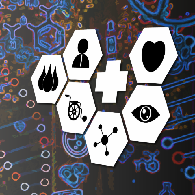 A color graphic showing the concept of AI in medicine