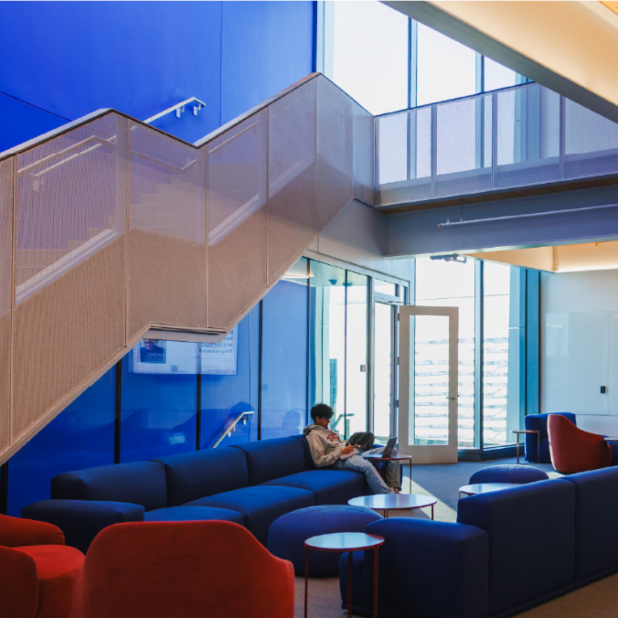 A color photo showing the interior of the Computing and Information Science Building.