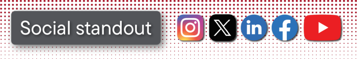 the text "social standout" with YouTube, Instagram, Facebook, X, and Linkedin logos
