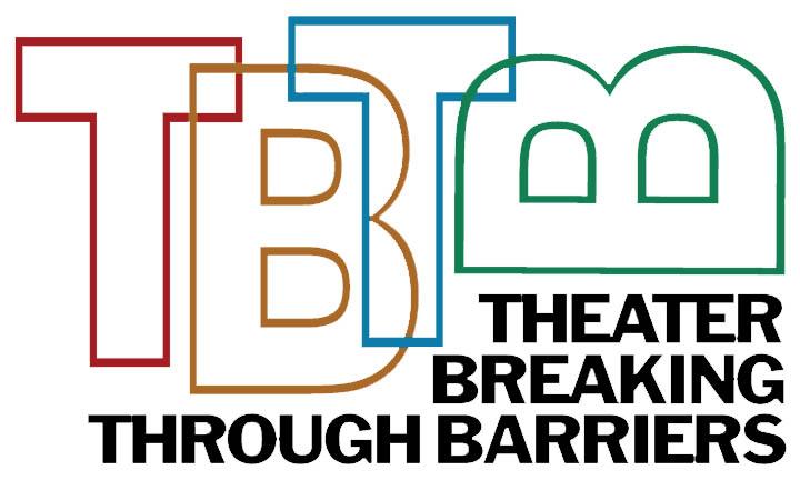 A logo that shows a white background with a multi-colored bubbling letters that read "TBTB.” Below the letters, there are words in a black font color that reads Theater Breaking Through Barriers.