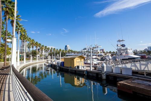 Long Beach Marina and city skyline_ Long Beach_ California.