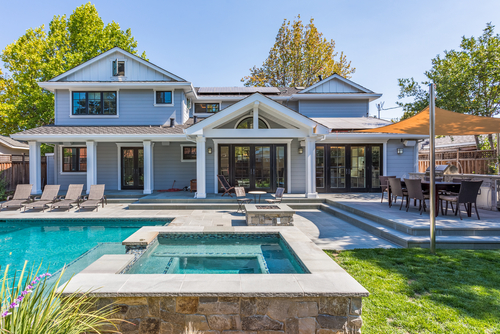 Custom Home Build_ Menlo Park_ California_ Pool_ Patio_ Grass_ Back Yard_ Hot tub 