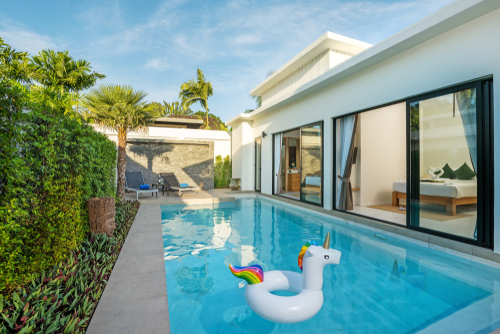  luxury Swimming pool in luxury pool villa with floating unicorn