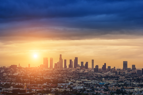 Sunrise over Los Angeles city skyline