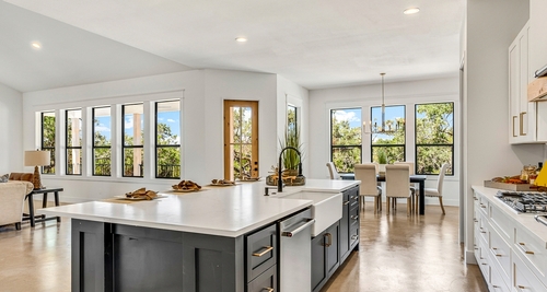 A luxury home kitchen with natural light