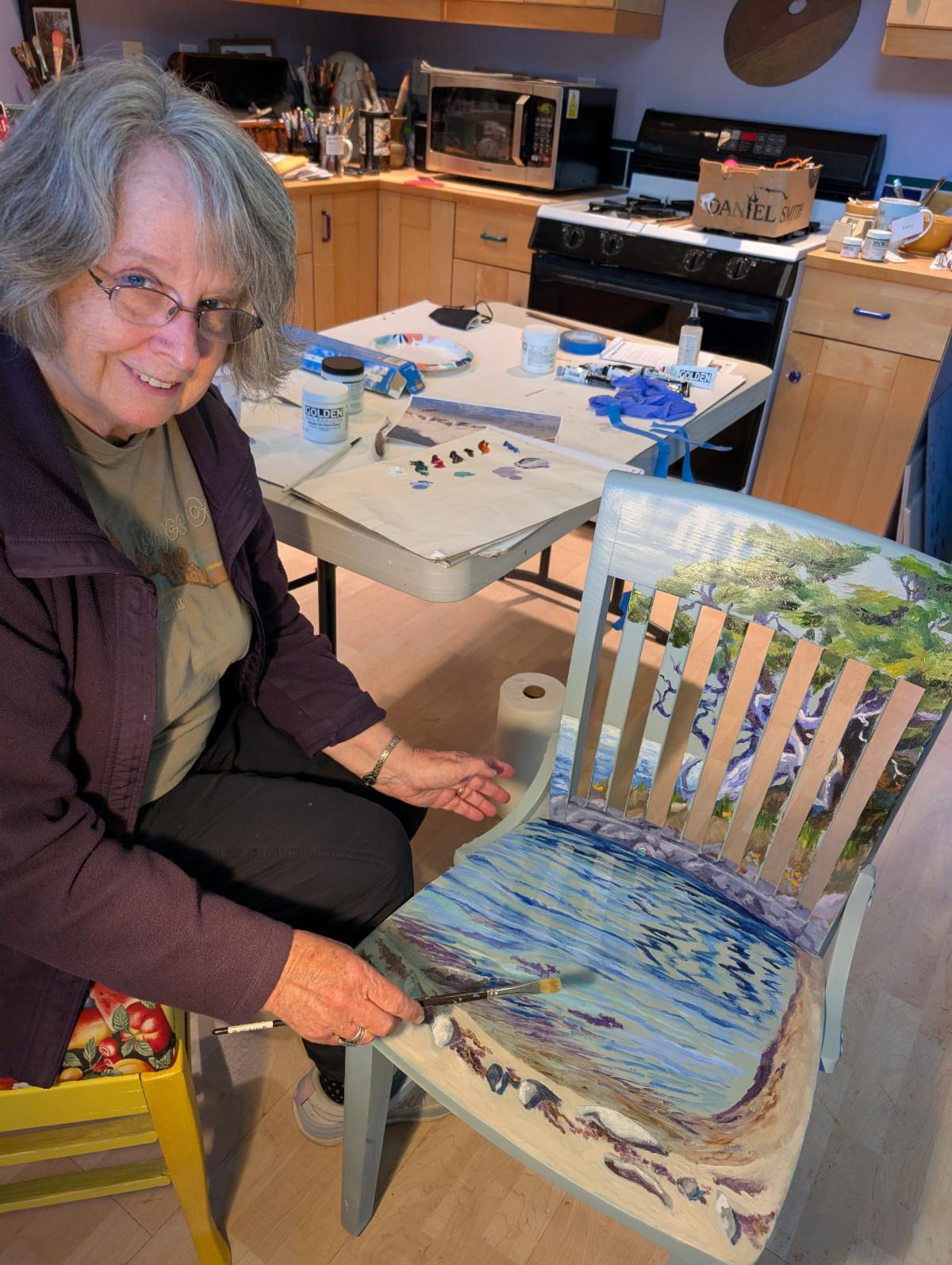 Painting Point Lobos on chair