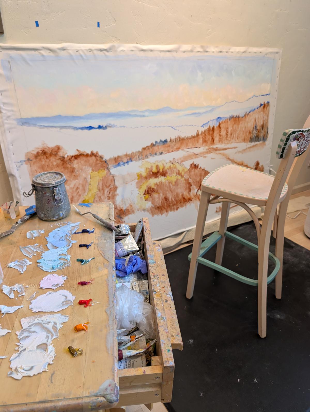 Working on 6 foot painting