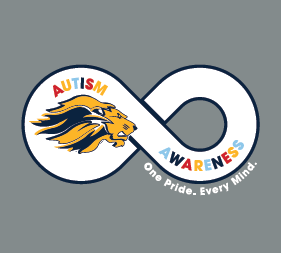 Lions Head logo in autism awareness infinity symbol