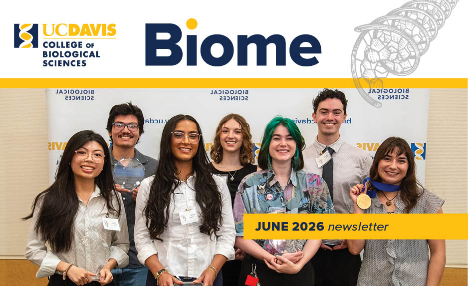 Biome graphic with June 2026 newsletter text over a photo of a group of students in front of a CBS background