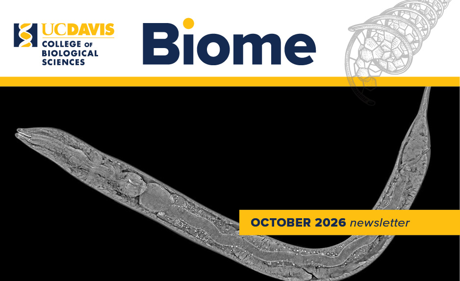 Biome graphic with white worm on black background and "October 2026 Newsletter" text