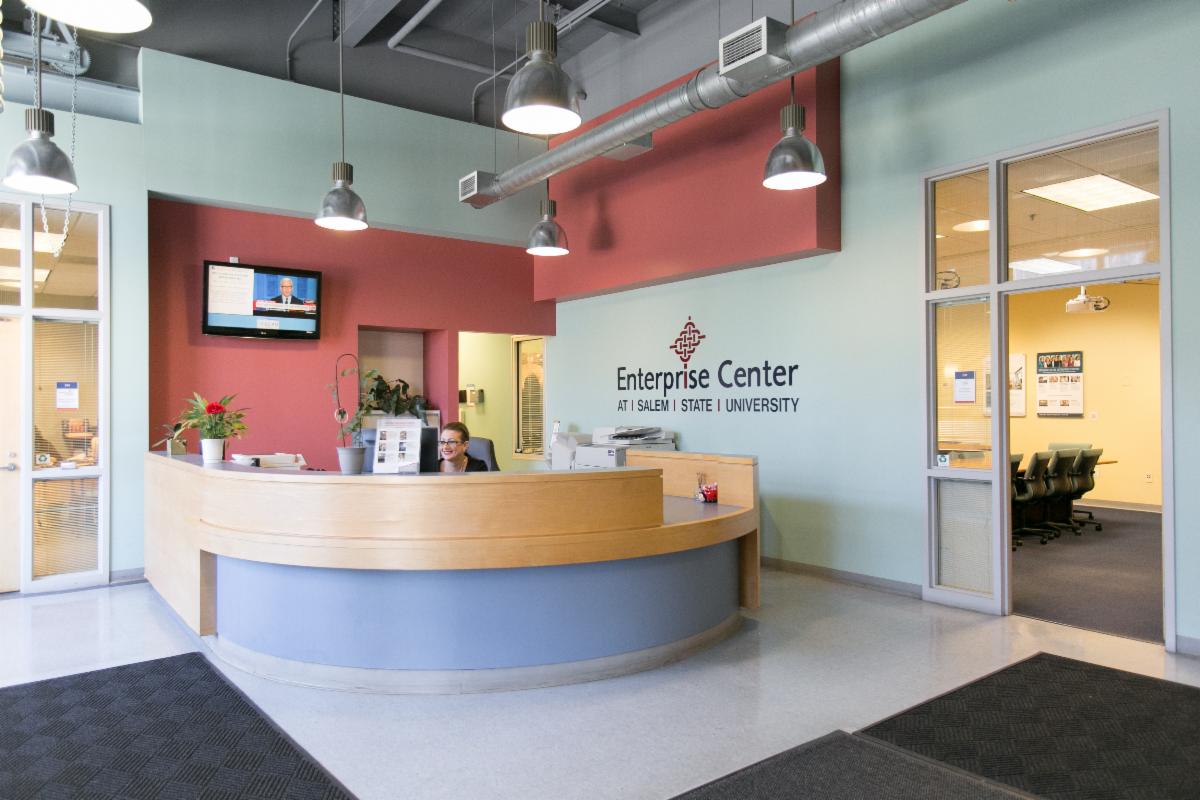 Enterprise Center front desk with Terry Brancato