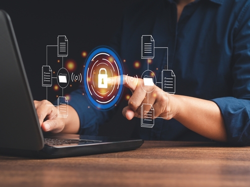 Document security concept. Document management system  DMS . Data encryption. Online documentation database and digital file storage. Log in to file access in the cloud computing system network