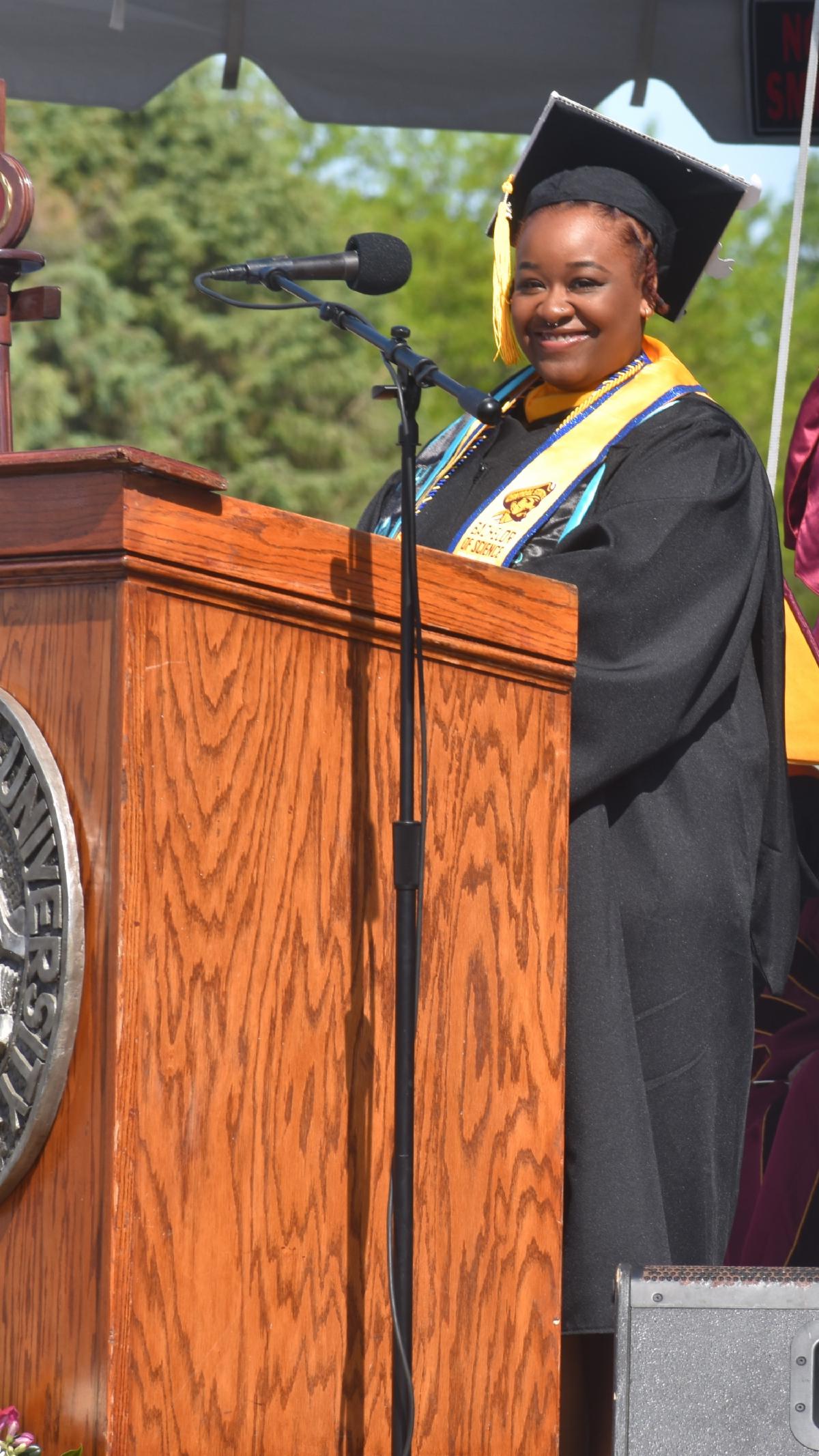 Mer Kyah Warren acting president of the Student Government Association offers speech at commencement