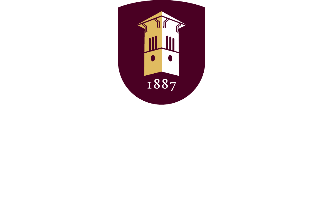 central state university logo with school colors of maroon and gold and iconic tower on shield with the year of founding 1887