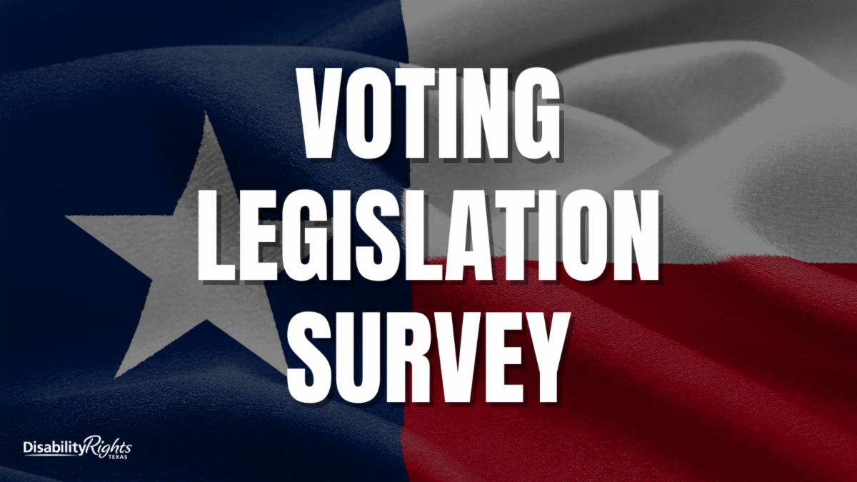 Waving Texas flag with the words Voting Legislation Survey