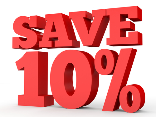Ten percent off. Discount 10  . 3D illustration on white background.