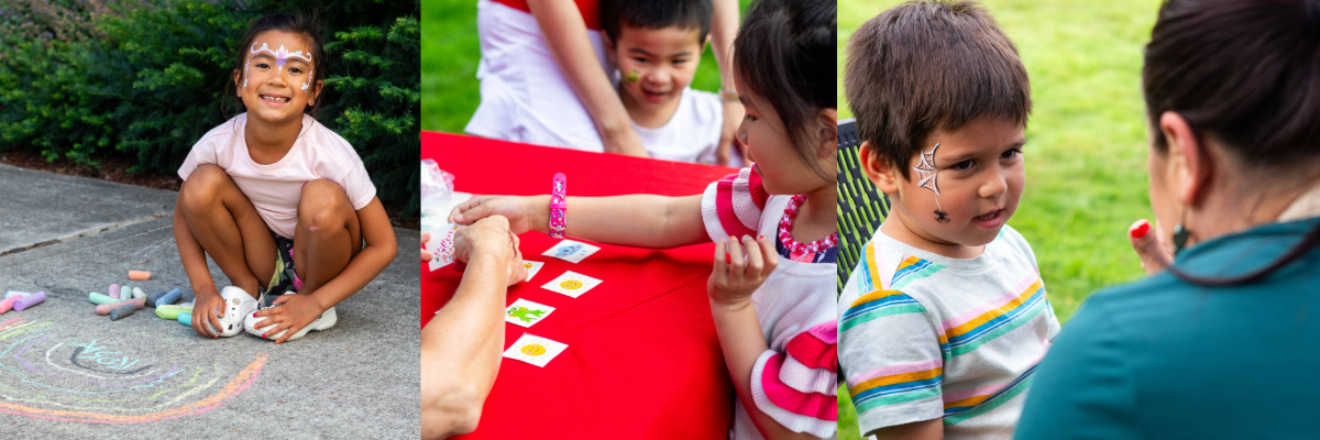 Children draw with chalk on the sidewalk, get their face painted and pick out temporary tattoos during Chalk Art Fest