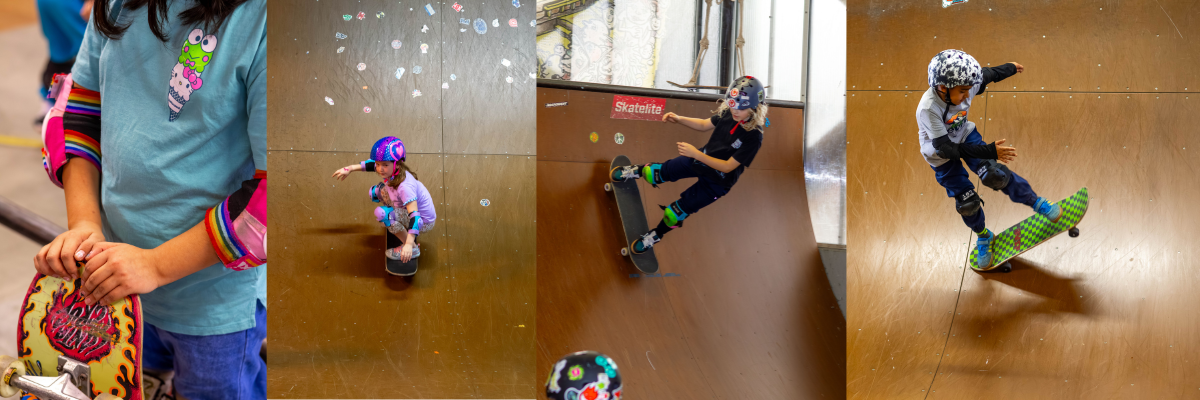 Participants skateboarding on ramps at Bellevue Indoor Skate Park