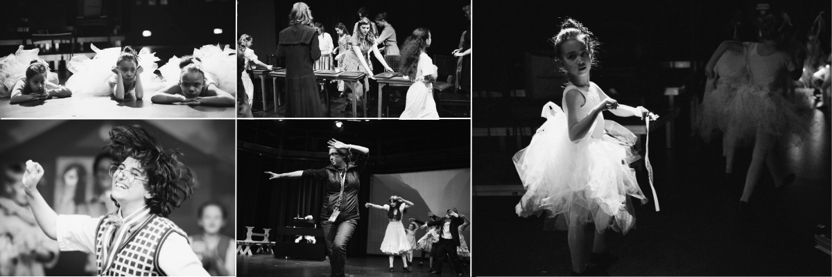 Bellevue Youth Theatre participants perform on stage in costume