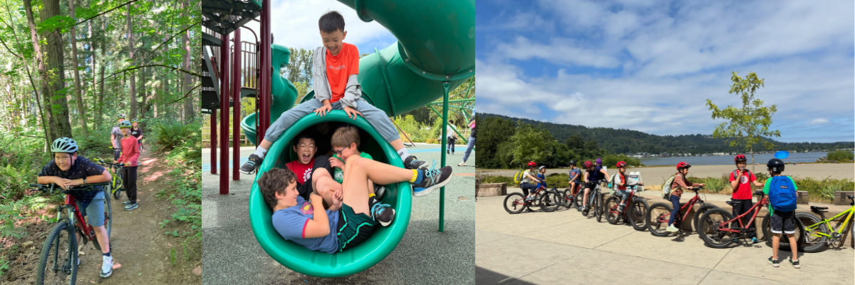 Children on bikes and playing on the playground during TRACKS programs