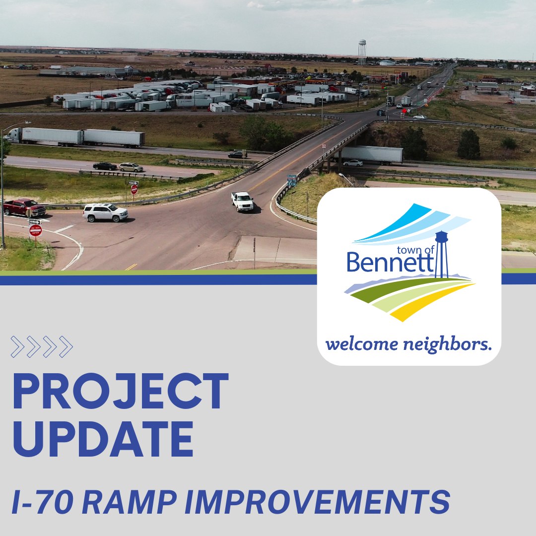 Graphic with drone image of I -70 and words saying project update I-70 ramp improvements