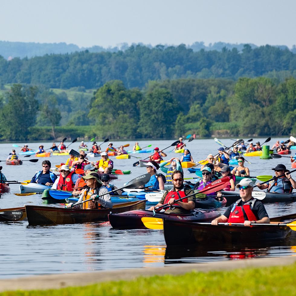 A group of paddlers on the Mohawk River/Erie Canal