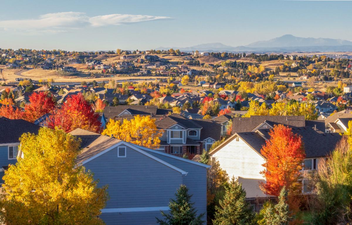 Trees in fall color in Colorado neighborhood