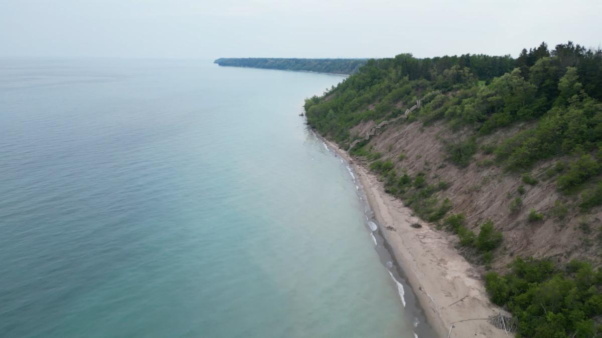 Bluff at Virmond County Park on the Lake Michigan shore as seen from above.