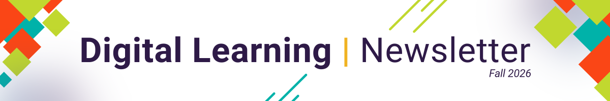 Digital Learning Newsletter banner with colorful geometric patterns on a white background
