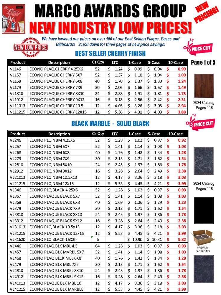 New Lower Prices on Marco's BestSelling Plaques!