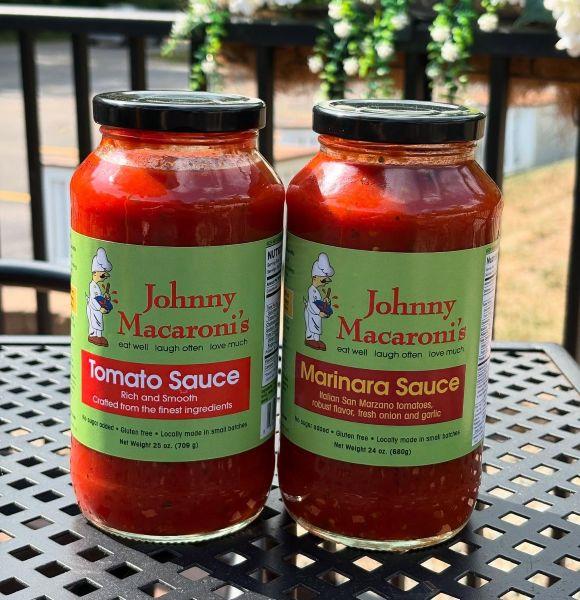 Picture of two jars of Johnny Macs sauce tomato and marinara