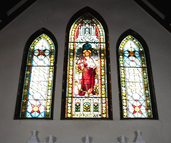 An image of the Good Shepherd Window in the Trinity Episcopal Church in Bridgewater