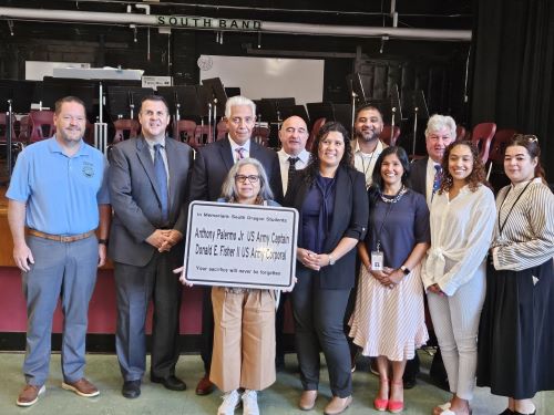 DPW Commissioner Hill Mayor Sullivan Councilor Griffin Aunt of Honoree Vivian Irizarry Teacher Jim Stapleton State Rep Rita Mendes School Committee Tony Rodrigues Superintendent Tahiliani Senator Brady Planner Amanda Gomez and School Committee Anna Oliver