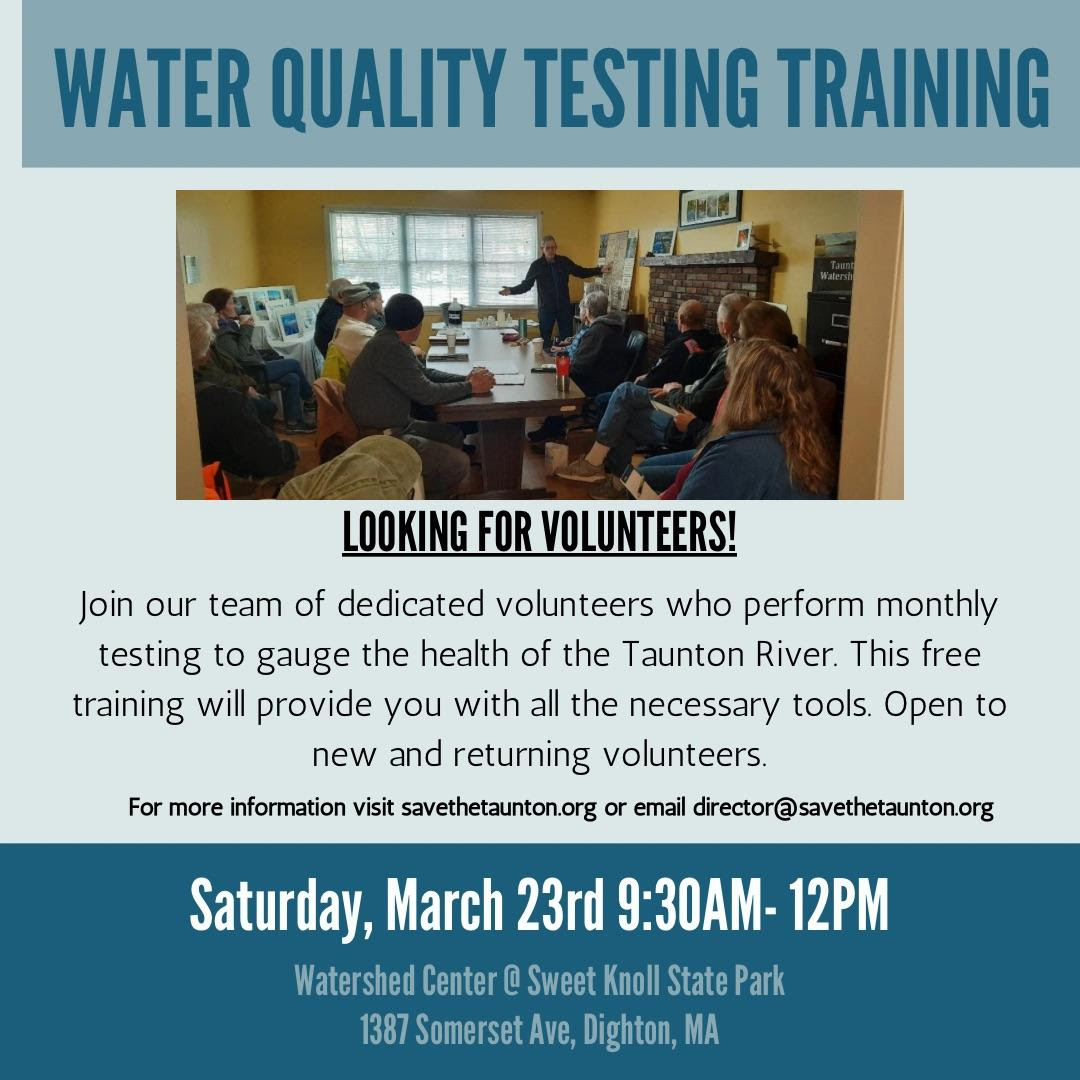 Informational poster on water testing workshop for the Taunton River