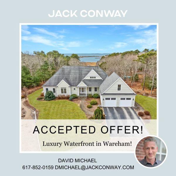 Picture of a beautiful house with the waterfront in the background and the words accepted offer luxury waterfront in Wareham