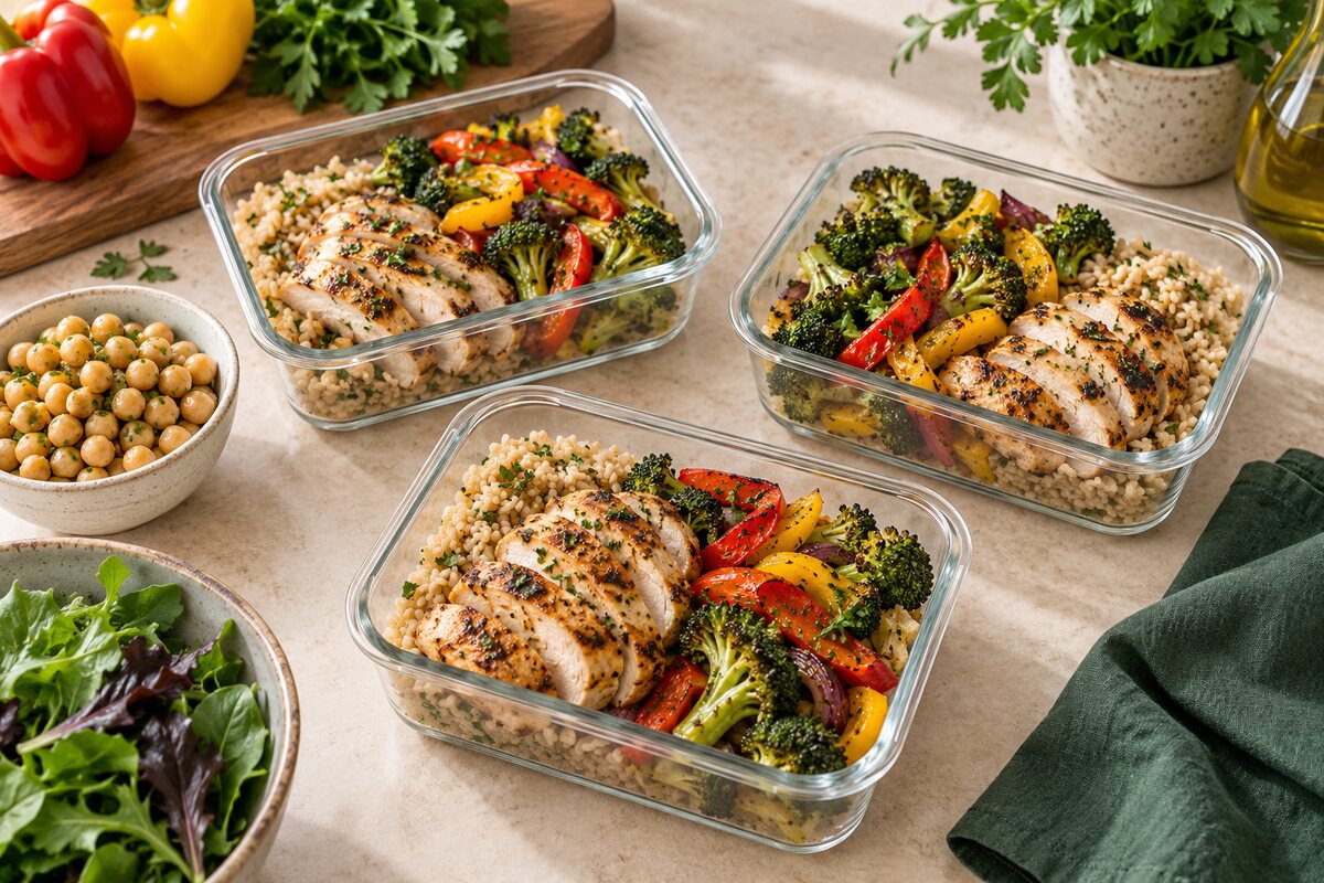 Simple meal-prep ingredients ready to combine into convenient lunches