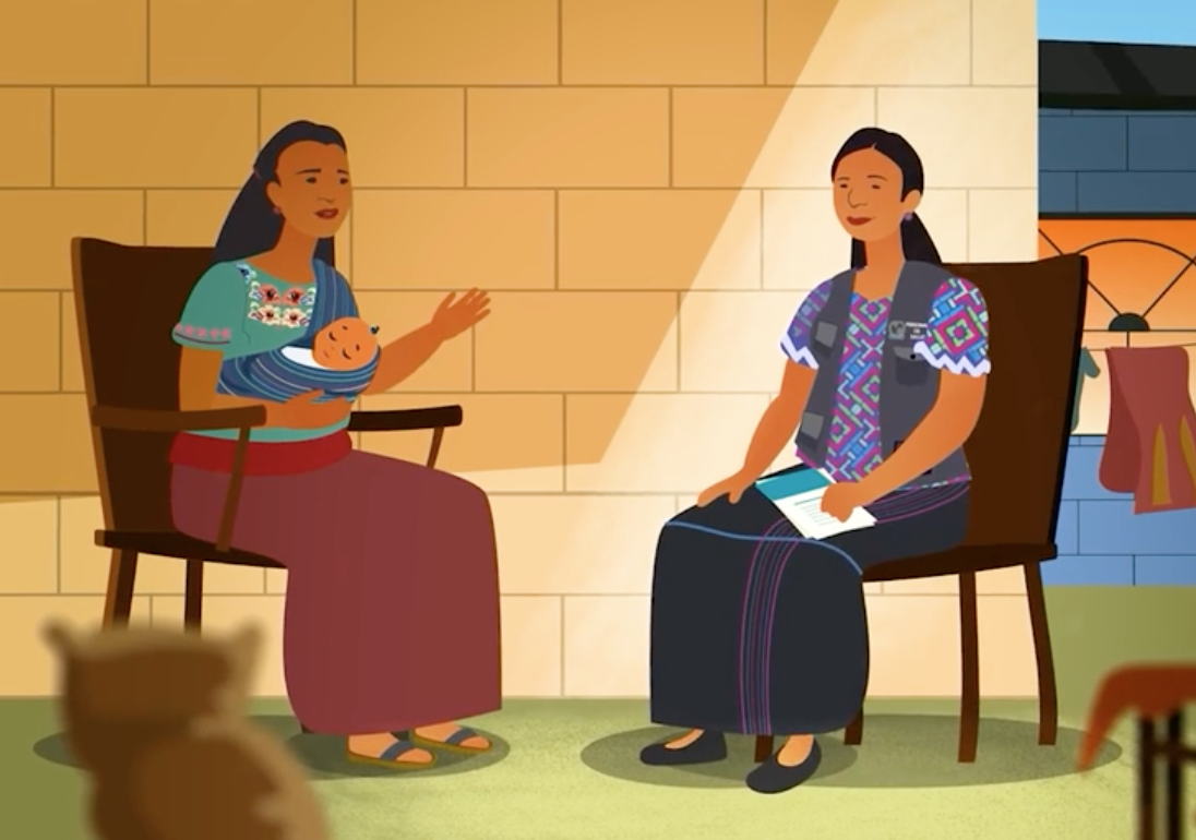 Illustration of two Guatemalan women talking
