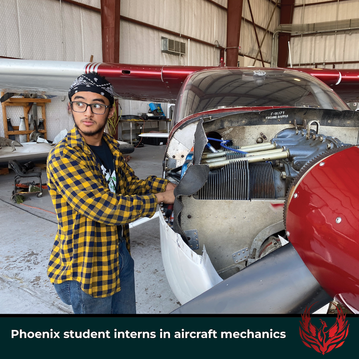 Phoenix student interns in aircraft mechanics